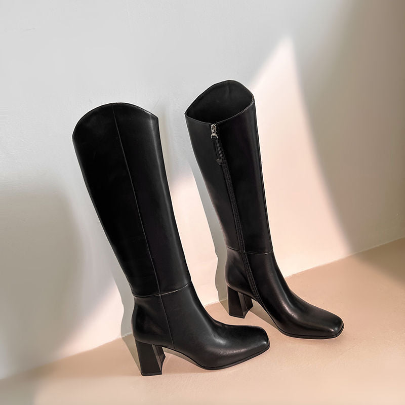 Karin Luna In Stock Spot Goods  Chunky Heel Side Zipper Riding Boots