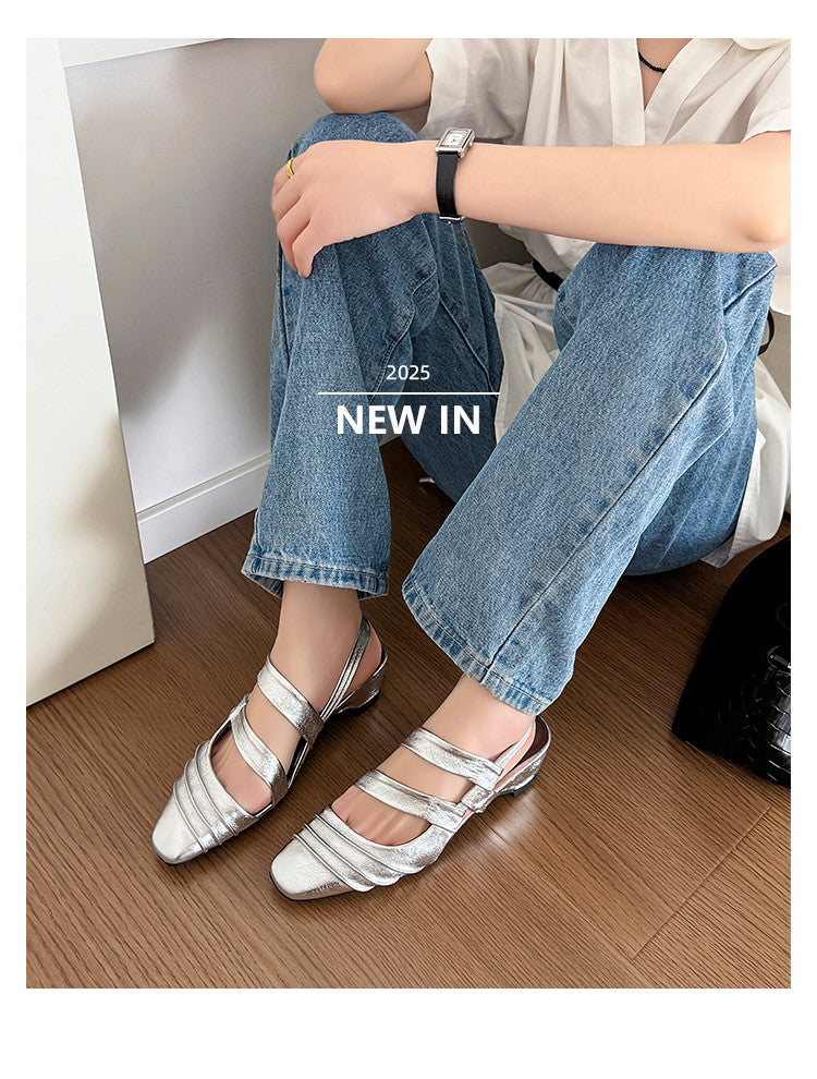 Karin Luna In Stock In Stock Minimalist Soft Upper Small Square Toe Chunky Heel Sandals