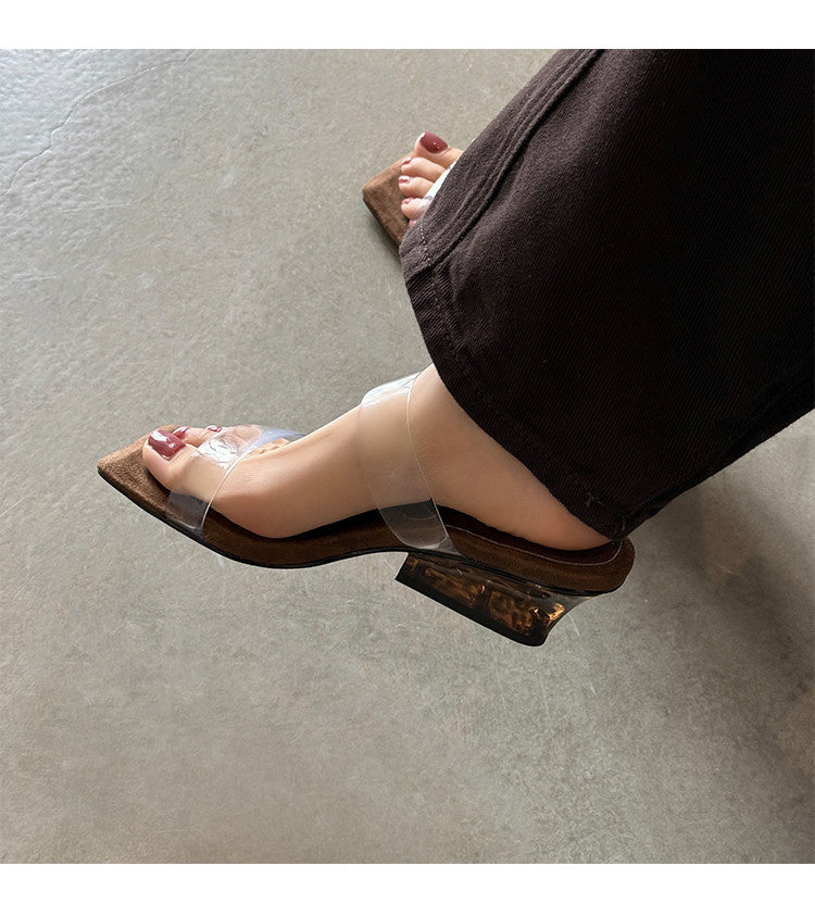Karin Luna Hot-Selling Amber Element~Spot Goods Spot Goods Transparent tpu   Minimalist Square-Toed One-Strap Slippers