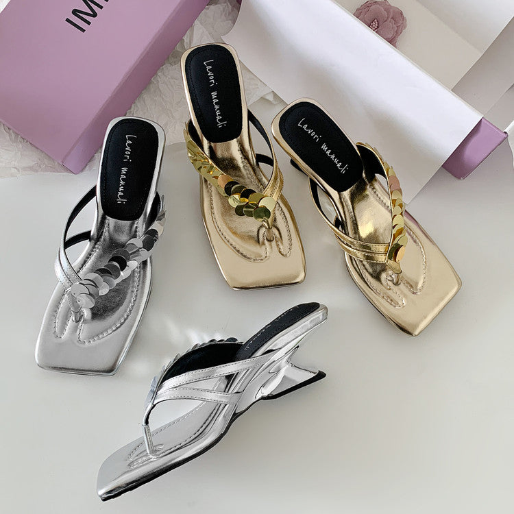Karin Luna In Stock Spot Goods   Sequin One-Strap Irregular Heel Sofa Insole Flip-Flops