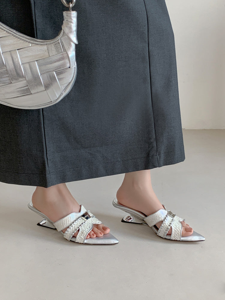 Karin Luna Fish Skin Series~Minimalist Pointed Toe Hot-Selling Unique Heel Slippers