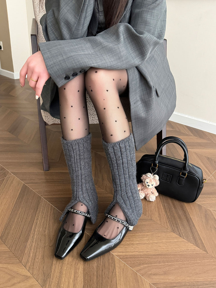 Karin Luna In Stock In Stock ~Metal One-Strap Pearl Small Square Toe Height-Increasing Flats