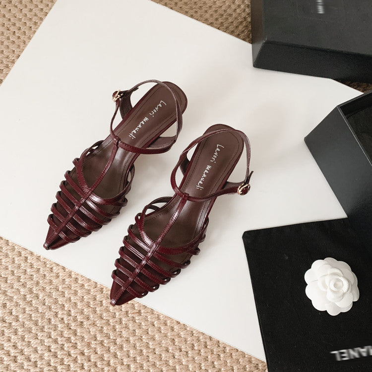 Karin Luna French Hollow Toe Metal Heel Elegant Sandals