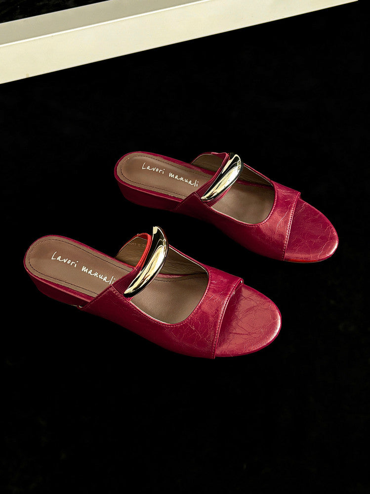 Karin Luna In Stock Spot Goods  Metal Buckle Round Toe Strap Slippers