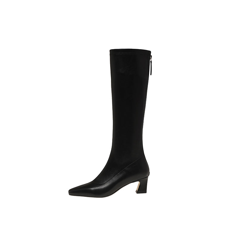Karin Luna In Stock In Stock  Square Toe Chunky Heel Korean Style Elegant Long Boots