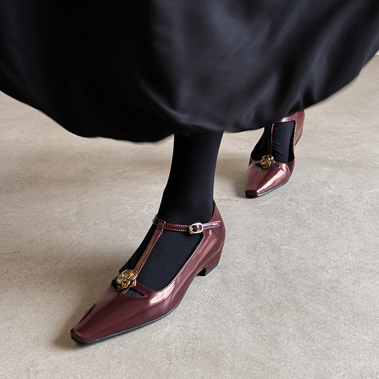 Karin Luna In Stock Spot Goods    Retro Classic Metal Camellia Irregular Heel Single Shoes