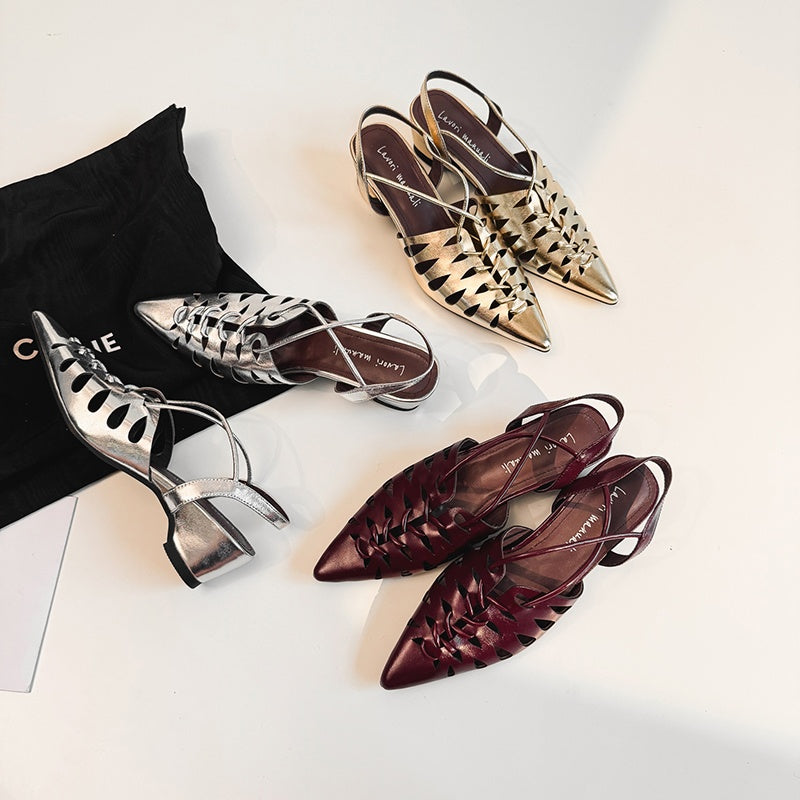Karin Luna Braided Style ~Cross-woven Pointed Toe Closed-toe Sandals