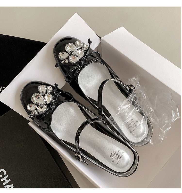 Karin Luna In Stock In Stock  Rhinestone One-Strap Round-Toe Slip-On Height-Increasing Soft Slippers