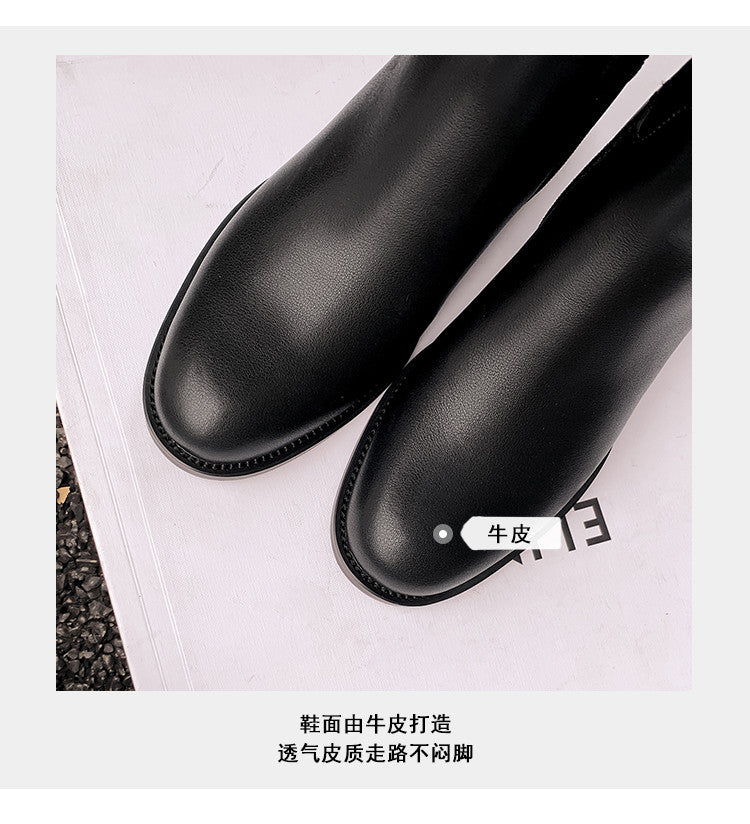 Karin Luna In Stock Spot Goods Basic Retro Square Toe Chunky Heel Riding Boots