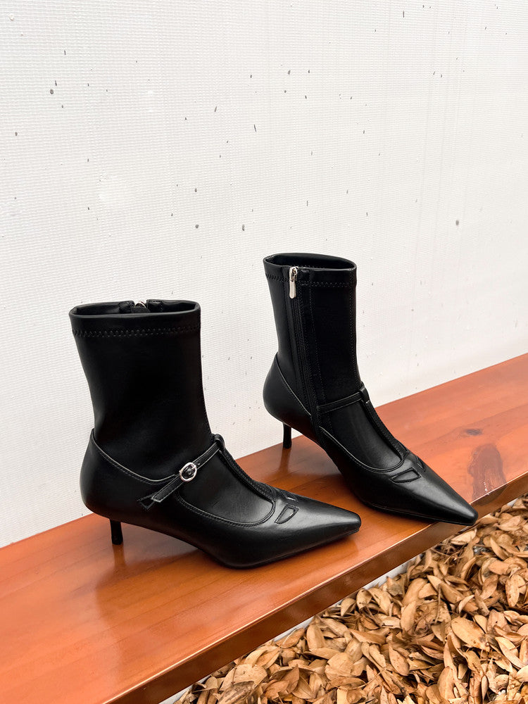 Karin Luna In Stock Spot Goods Elegant Stiletto Pointed Toe Side Zipper Short Boots