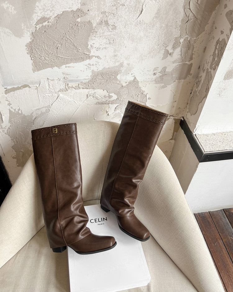 Karin Luna In Stock In Stock European and American Style Square Toe Thick Sole Long Boots