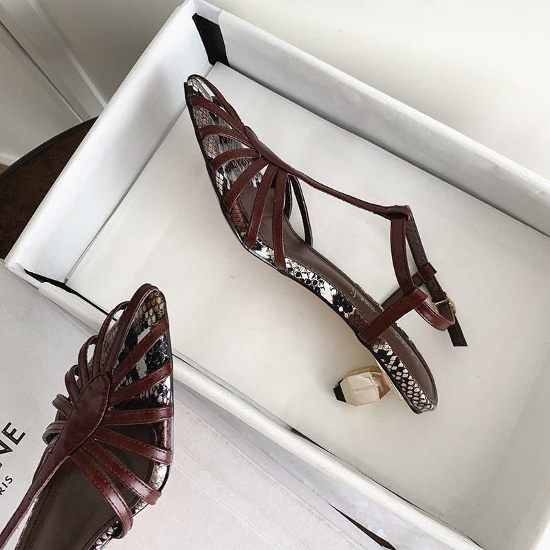 Karin Luna In Stock Spot Goods Open-toe French Style Metal Heel Sandals