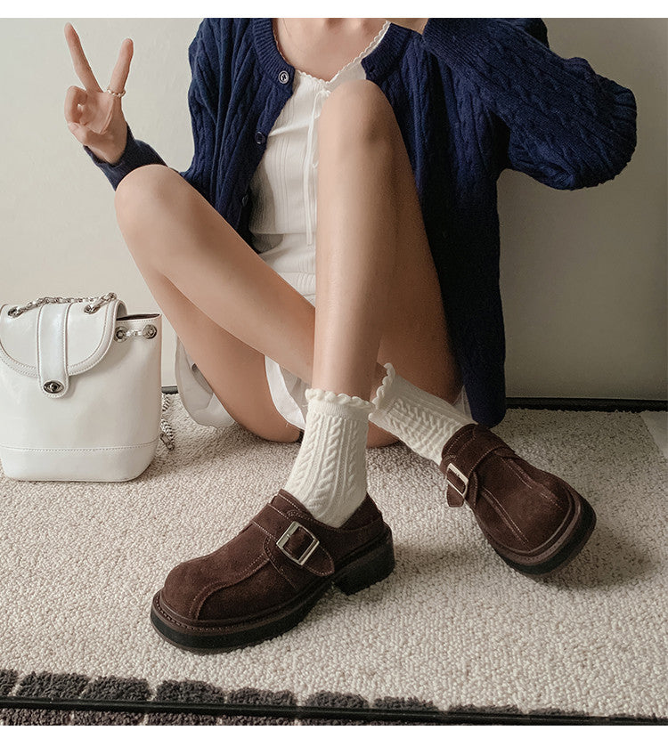 Karin Luna In Stock Spot Goods Metal Round Toe Cow Leather Thick Sole Flats