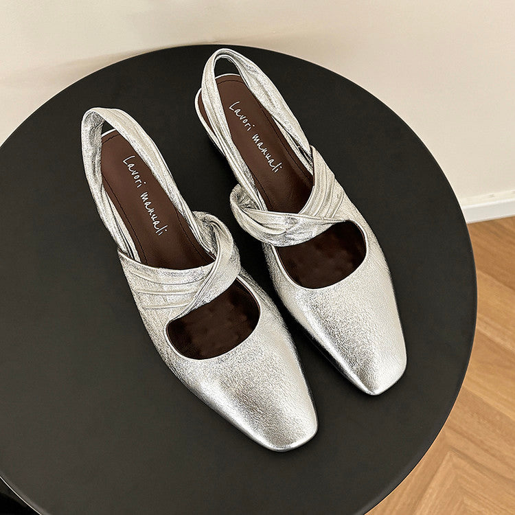 Karin Luna In Stock  Spot Goods Small Square Toe Wrinkled Chunky Heel Closed-Toe Sandals