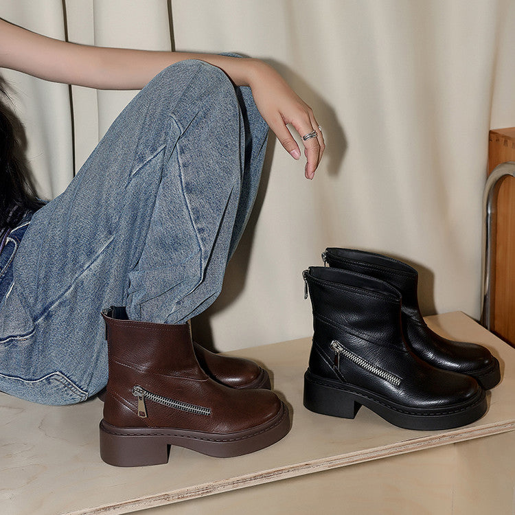 Karin Luna Niche Diagonal Zipper Basic Thick Sole Short Boots