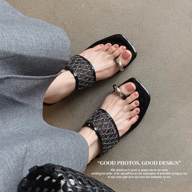 Karin Luna Mesh Series~Metal Clip Toe Square Toe Strap Sandals