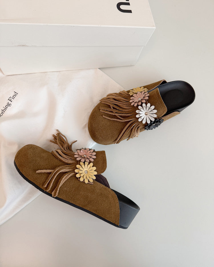 Karin Luna   Tassel Three-Dimensional Flower Thick-Soled Closed-Toe Slippers