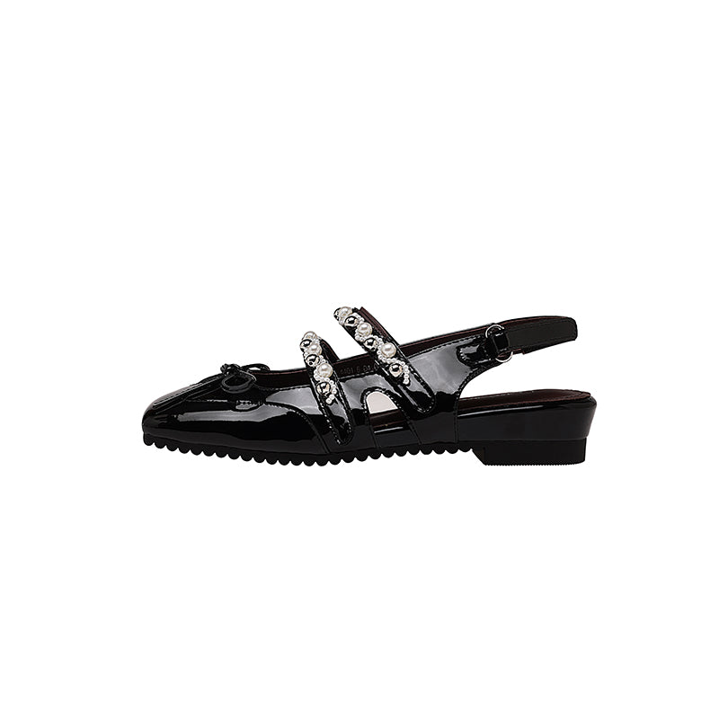 Karin Luna In Stock In Stock  Square Toe Bowknot Pearl Strap Closed-Toe Sandals