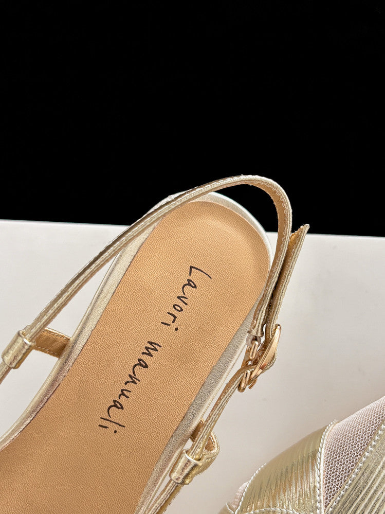 Karin Luna In Stock Spot Goods  Mesh Patchwork Pointed Toe Elegant Closed-Toe Sandals