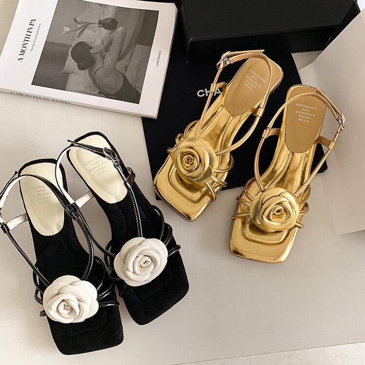 Karin Luna Exquisite Camellia ~French Retro Open-Toe Sandals