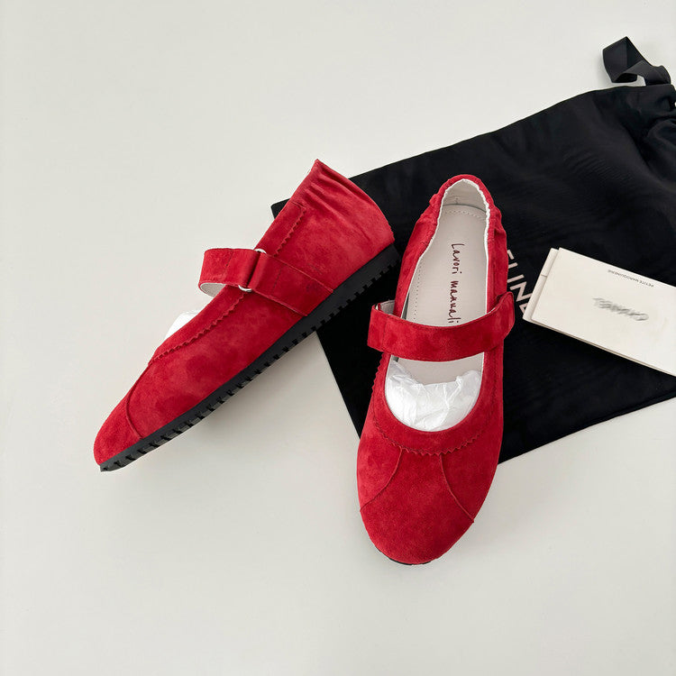 Karin Luna Casual Shoes Series~  In Stock In Stock Magic Tape Round Toe Internal Height Increase Single Strap Flats