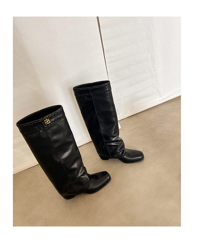 Karin Luna cool girl Stylish and Sweet Square-Toe Booties