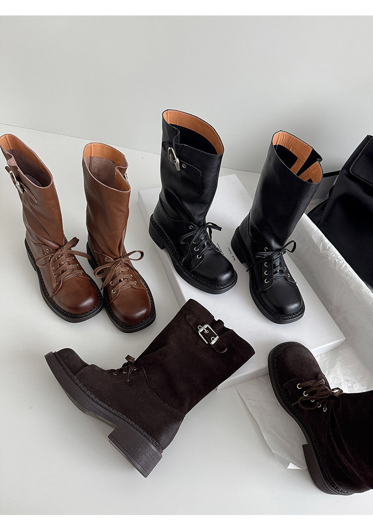 Karin Luna Bestseller Large Tube Thick Sole Martin Boots with Belt Buckle