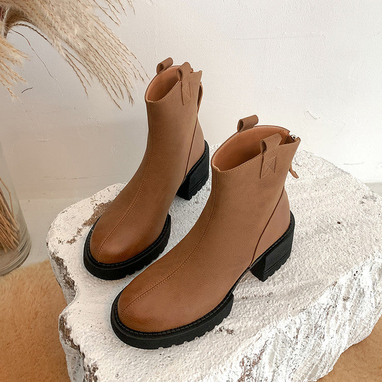 Karin Luna In Stock Versatile Round Toe Chunky Heel Ankle Boots