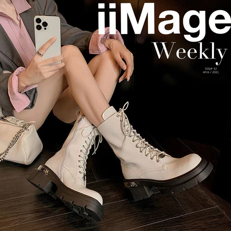 Karin Luna In Stock Spot Goods Lace-up casual metal decorative thick-soled Martin boots