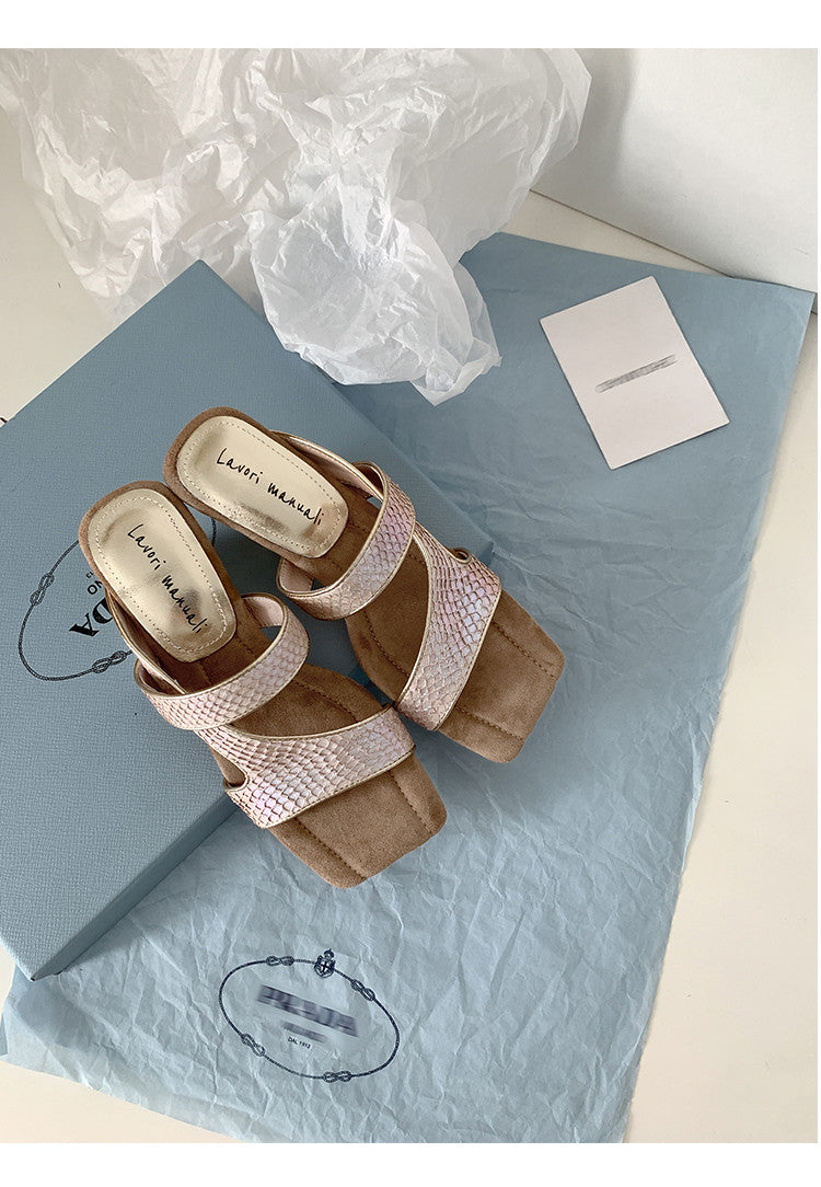 Karin Luna Fish Skin Series~Minimalist Square Toe Popular Irregular Heel Slippers