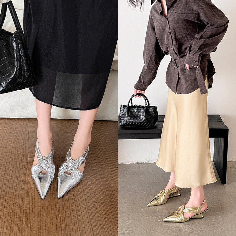Karin Luna Bestseller Popular  Pointed Toe Irregular Heel Elegant Rhinestone Closed-Toe Sandals