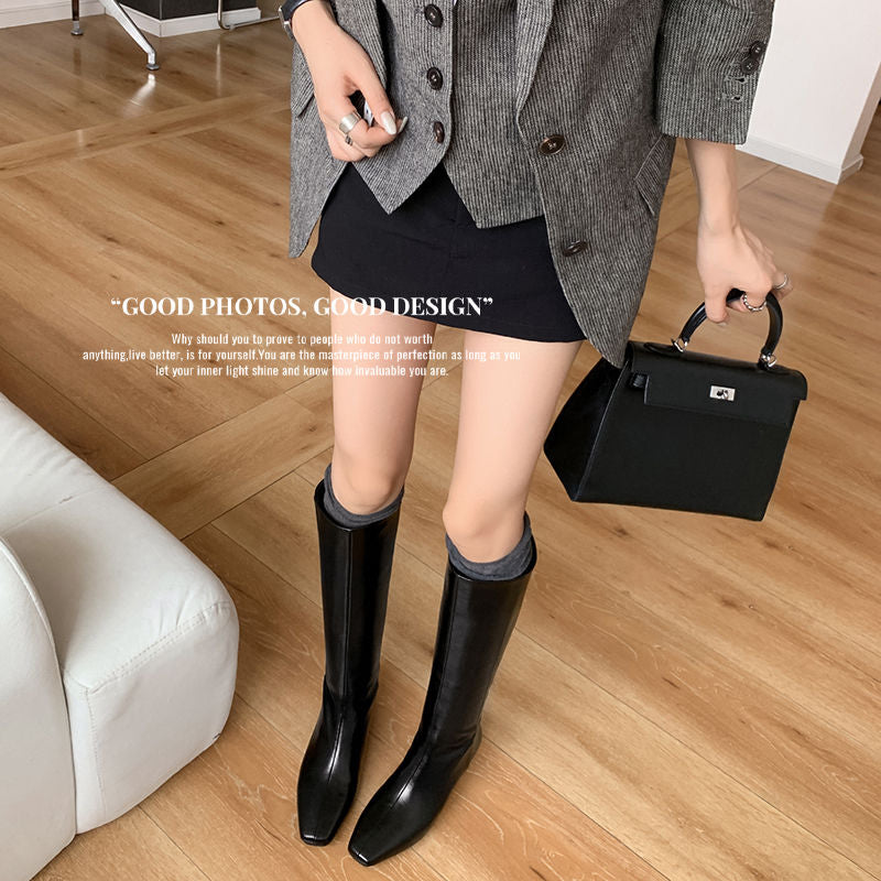 Karin Luna Minimalist Style Square-Toe Hidden Heel Long Boots