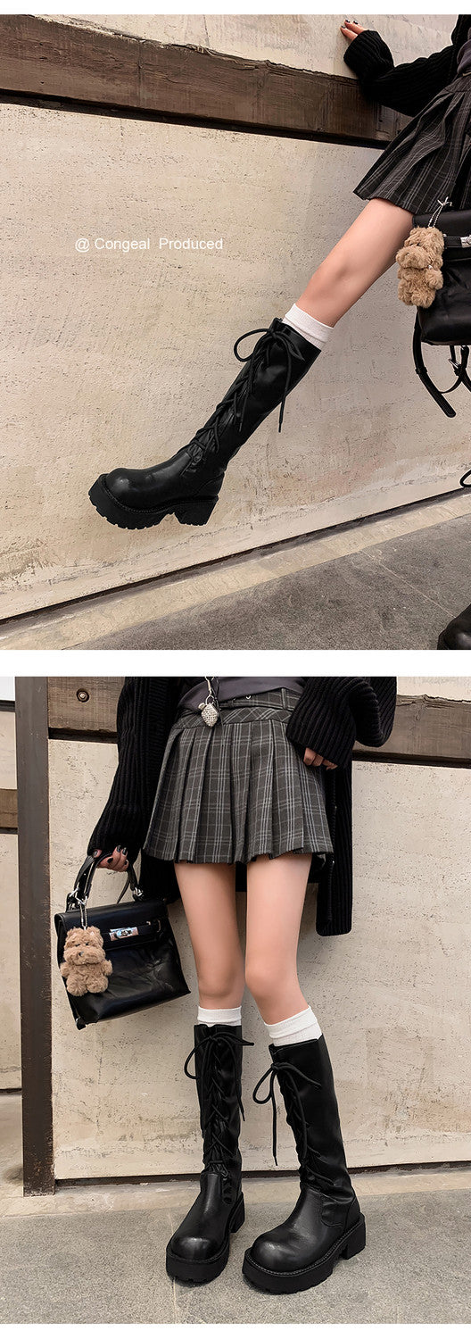 Karin Luna Fashion Style Round Toe Front Lace-up Adjustable Leg Circumference Suitable for both slim and thick legs