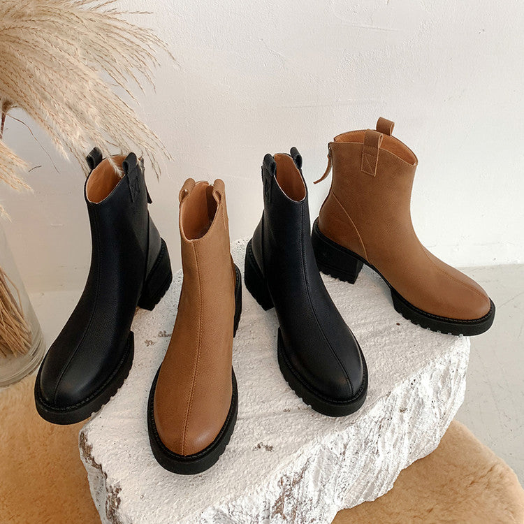 Karin Luna In Stock Versatile Round Toe Chunky Heel Ankle Boots