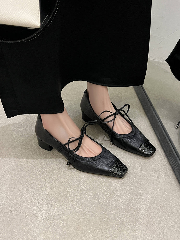 Karin Luna In Stock Spot Goods  Retro Sweet Bowknot Granny Wrinkled Single Shoes