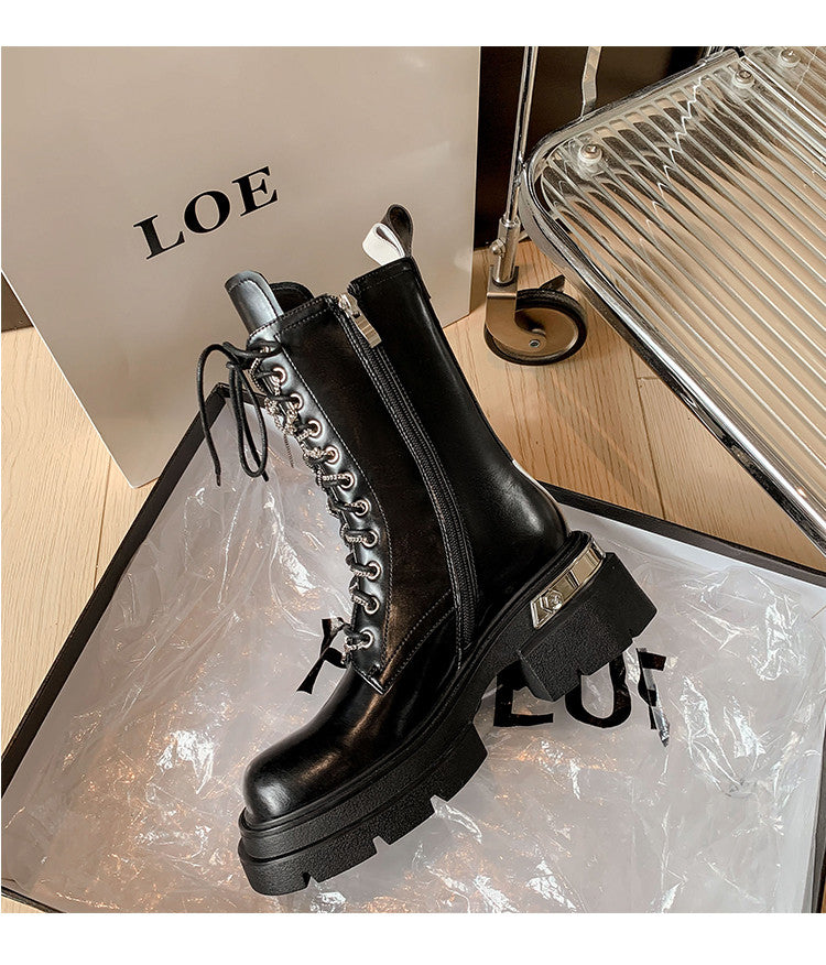 Karin Luna In Stock Spot Goods Lace-up casual metal decorative thick-soled Martin boots