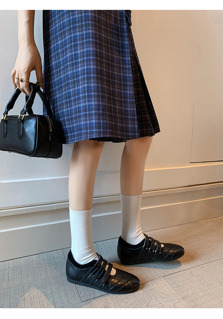 Karin Luna Casual Shoes Series~  In Stock In Stock Magic Tape Round Toe Internal Height Increase Single Strap Flats