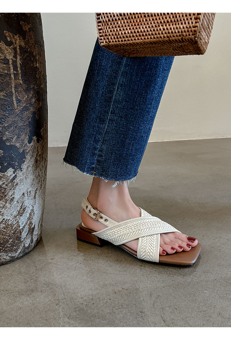 Karin Luna In Stock  Spot Goods Woven Style  Cross-strap Vacation Style Flat Sandals