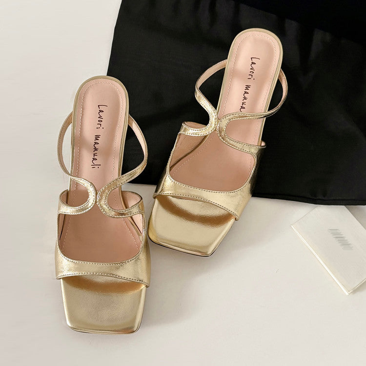 Karin Luna French Retro Square Toe Wrap Strap Open-Toe Slippers
