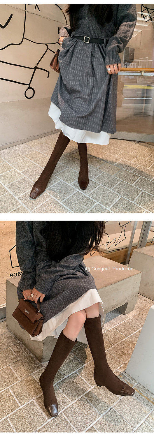 Karin Luna In Stock In Stock Patchwork Long Boots Elegant Versatile