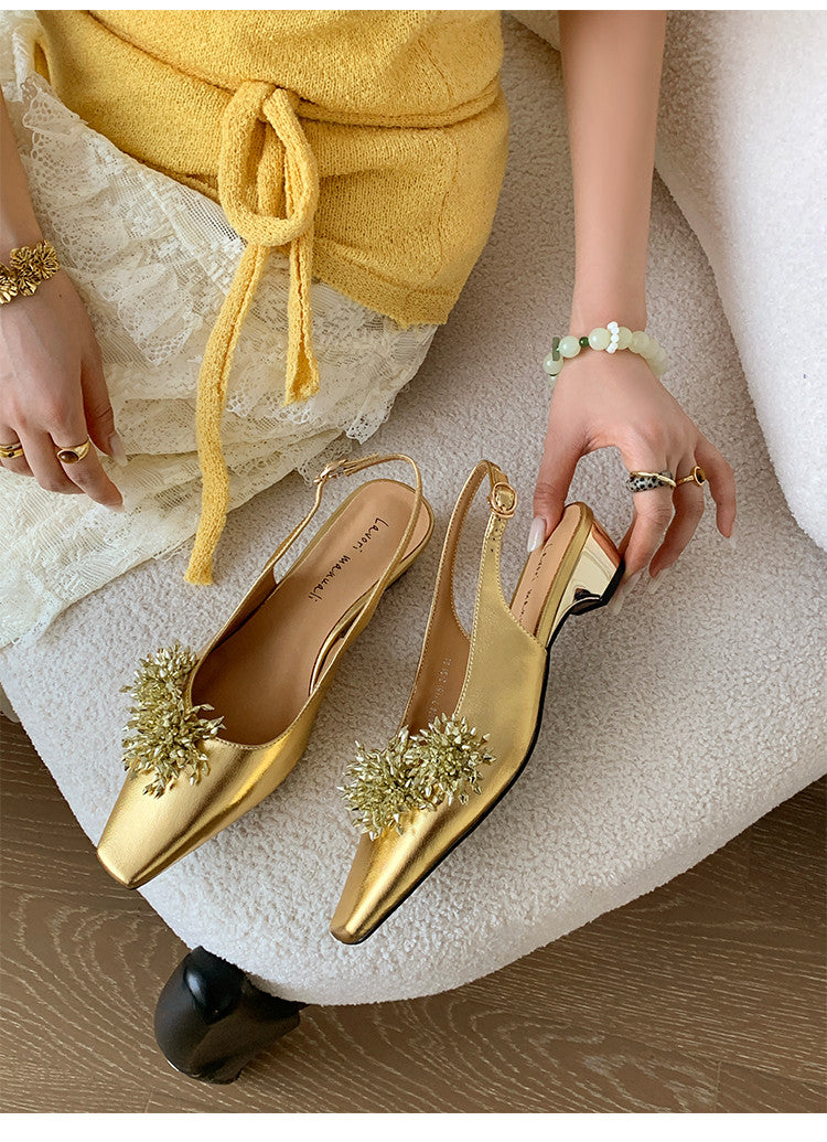 Karin Luna Brilliant Fireworks~Elegant Square-Toed Closed-Toe Chunky Heel Sandals