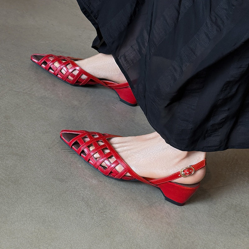 Karin Luna Braided Style ~Cross-woven Pointed Toe Closed-toe Sandals