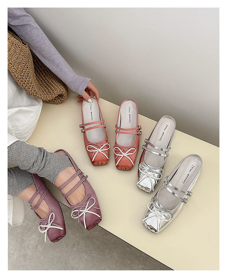 Karin Luna In Stock In Stock   Summer New Sweet Bowknot Color Block Square Toe Height-Increasing Slippers