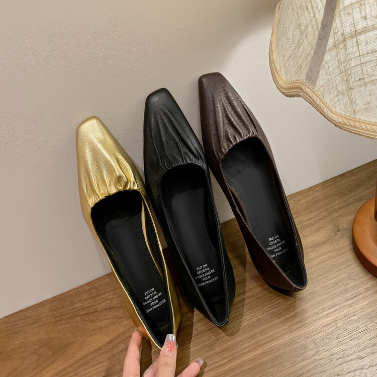 Karin Luna fell in love at first sight~ Spot Goods  Spot Goods Vintage Wrinkled Hollow Soft Sheepskin Elegant Versatile Single Shoes