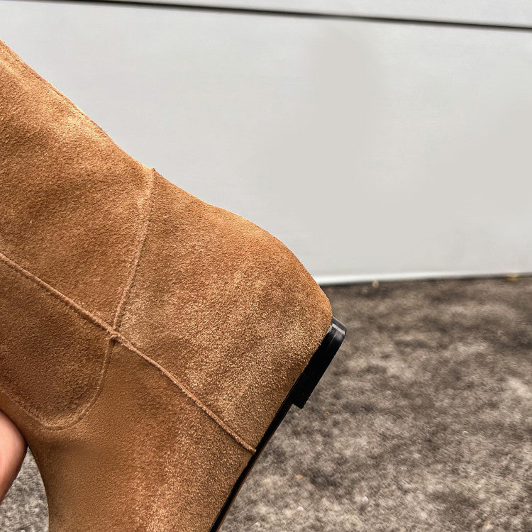 Karin Luna In Stock Spot Goods Vintage Cowhide Leather Two-Way Wear Pointed Toe Height-Increasing Long Boots