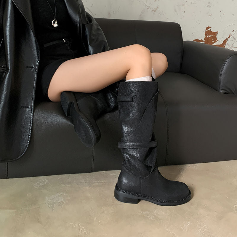 Karin Luna In Stock Spot Goods   Heavy-duty Edition Highly Consuming Material Round Toe Long Boots