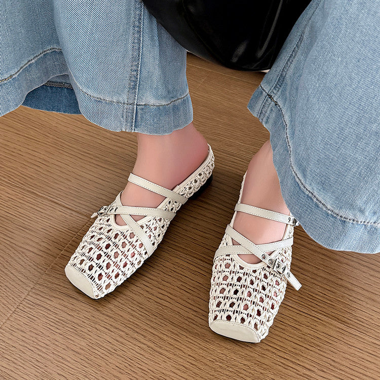 Karin Luna In Stock Spot Goods  Hot-Selling Square-Toe Woven Pig Nose Closed-Toe Slippers