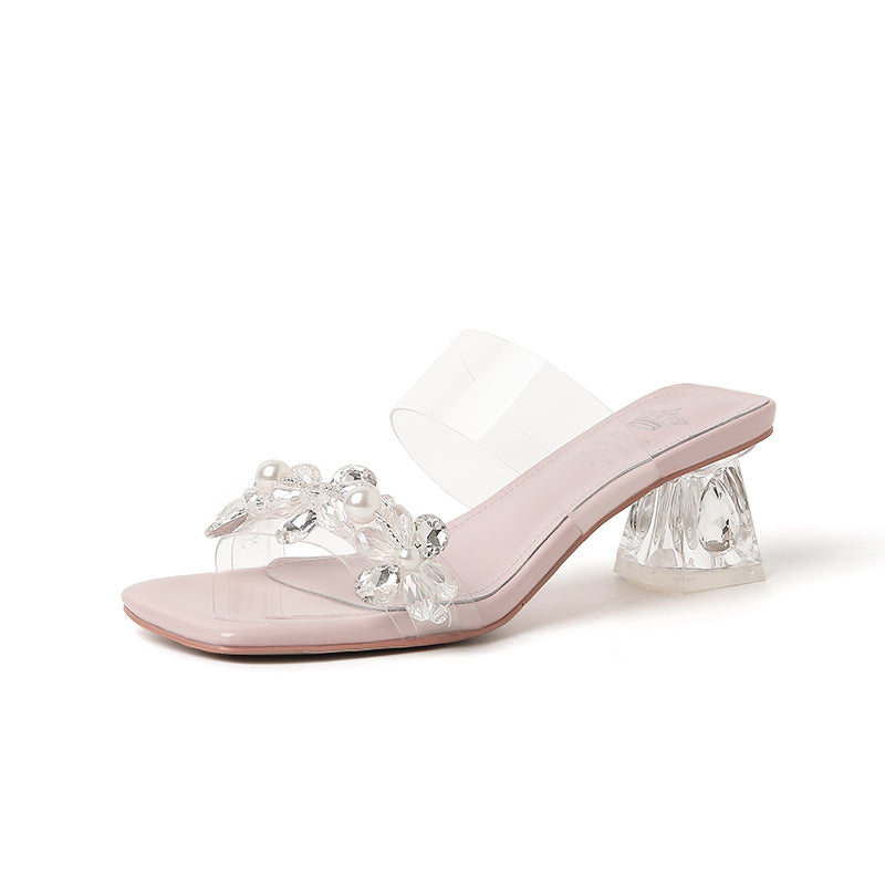 Karin Luna In Stock Spot Goods  Always in stock Square Toe Sweet Rhinestone Crystal Heel Slippers