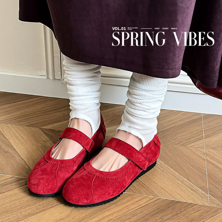 Karin Luna Casual Shoes Series~  In Stock In Stock Magic Tape Round Toe Internal Height Increase Single Strap Flats