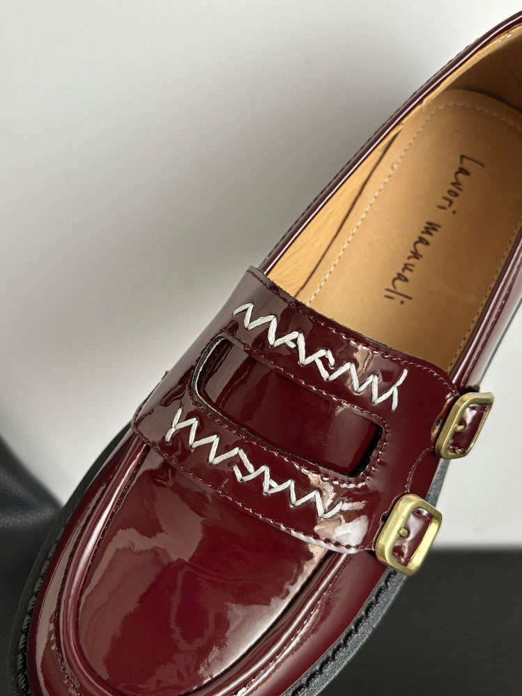Karin Luna In Stock Spot Goods  Retro Style Slip-On Metal Buckle Loafers